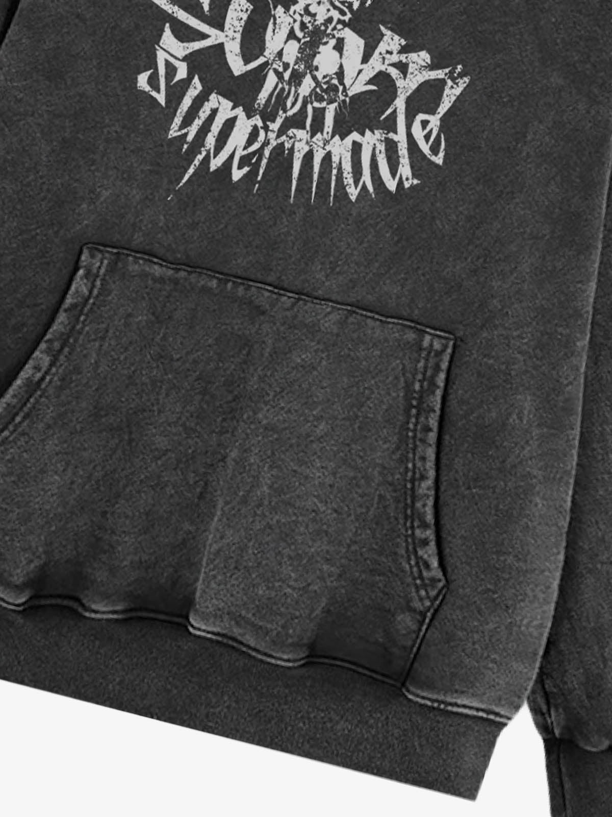 THE SUPERMADE Oversized Black Hoodie with Graphic Print Design 