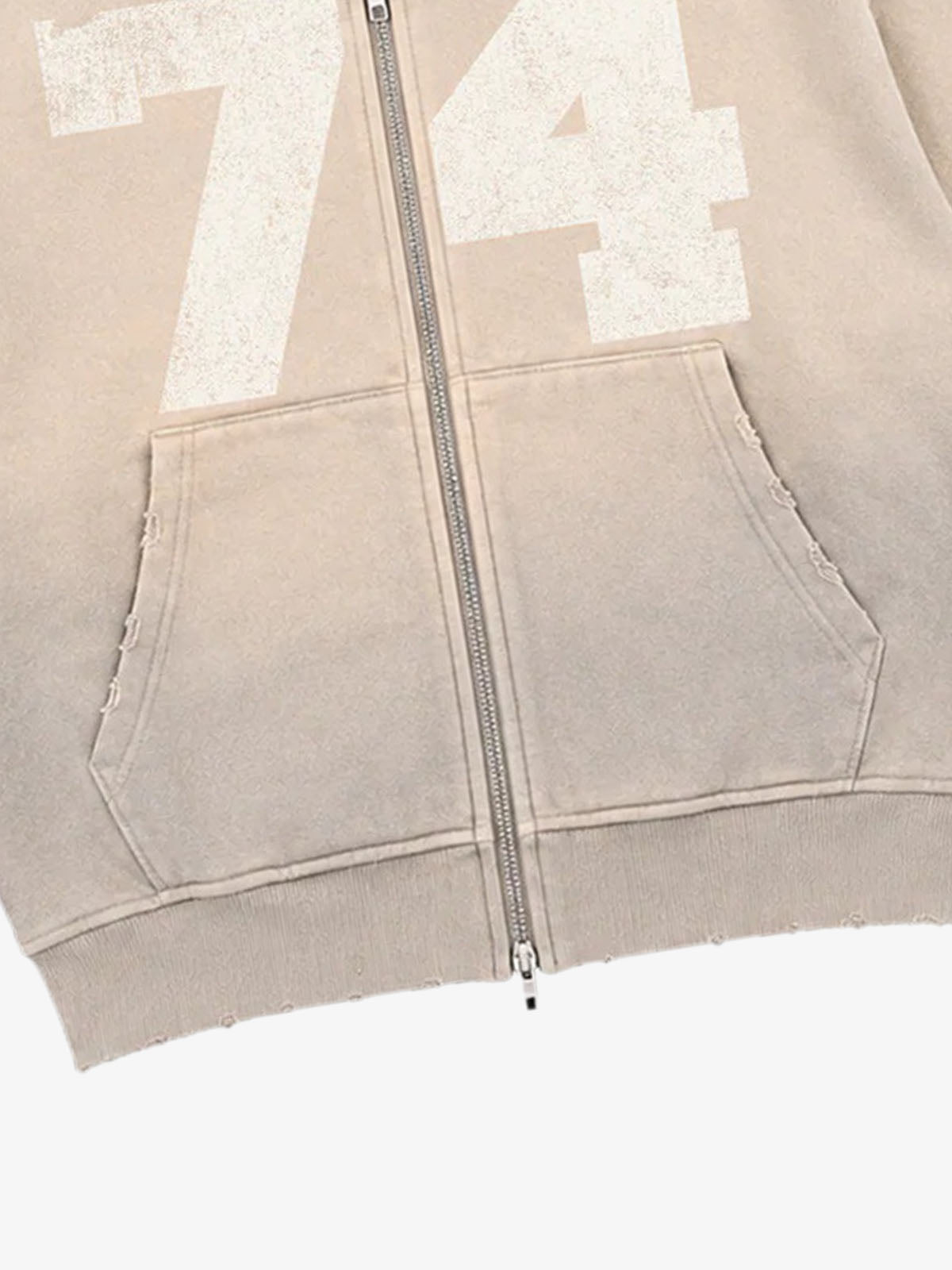 Washed Ombré Number Graphic Zip Hoodie