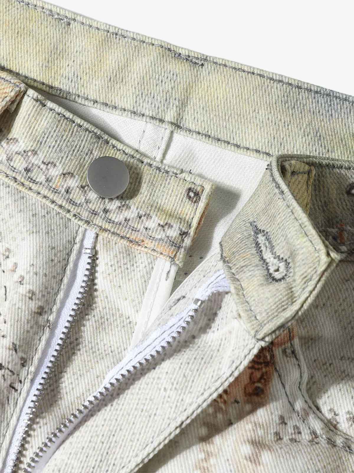 Embellished Wide-Leg Jeans with Unique Artistic Design for Fashion Lovers 