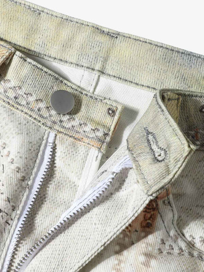 Embellished Wide-Leg Jeans with Unique Artistic Design for Fashion Lovers 