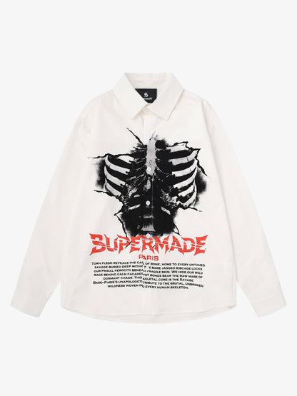 Dark Skull Print Long-sleeved Shirt