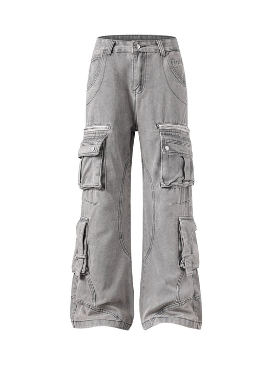 Washed Multi-Pocket Cargo Jeans