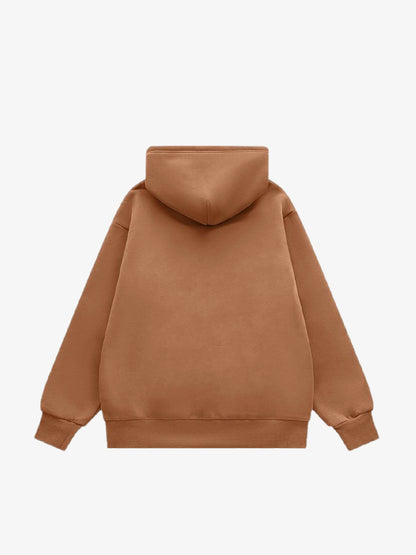 SPMD Letter Design Print Fleece Hooded Sweatshirt 