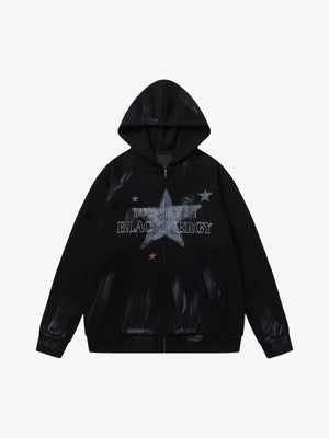 Retro Wasteland Star-Print Brush Ink Print Cardigan Hoodie 