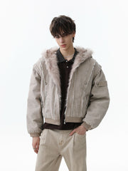 Retro Washed Fleece-lined Hooded Work Jacket 