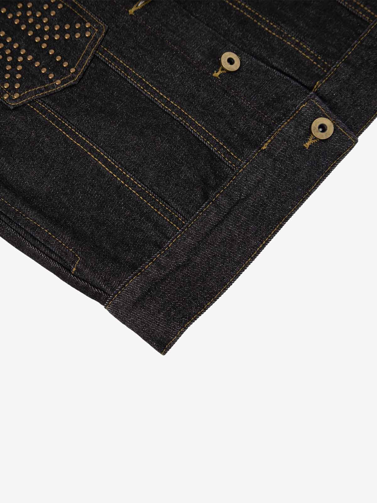 Leopard Flag Studded Pocket Denim Jacket