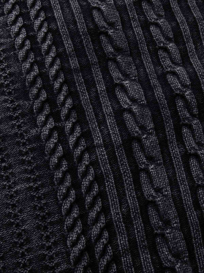 Cotton Blend Cable Knit Cardigan Sweater for Men - Classic Blue with Button Front and Ribbed Details 