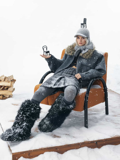 Winter Essential Bomber Jacket with Faux Fur Trimmed Hood 