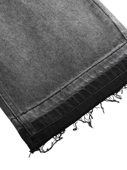 Washed Raw Edge Straight Jeans 