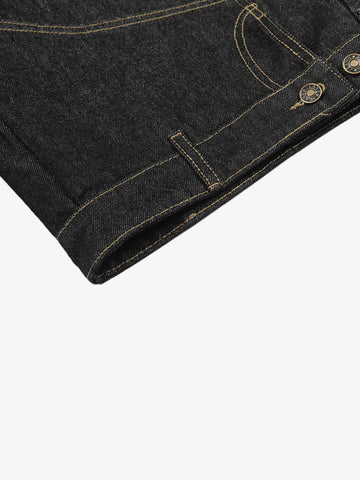 Retro Contrast Stitching Curved Leg Denim Jorts 