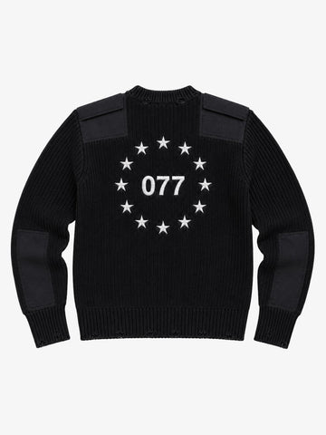 Embroidered Patchwork Distressed Knit Sweater