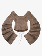 Faux Suede Bell Sleeve Long Sleeve Shirt