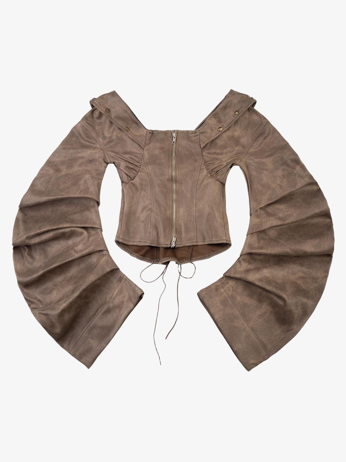Faux Suede Bell Sleeve Long Sleeve Shirt