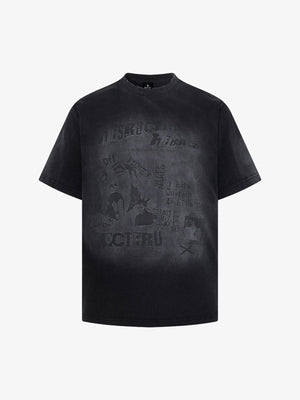Cotton Oversized Graphic T-Shirt with Punk Rock Print and Vintage Wash Effect 