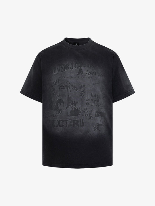 Cotton Oversized Graphic T-Shirt with Punk Rock Print and Vintage Wash Effect 