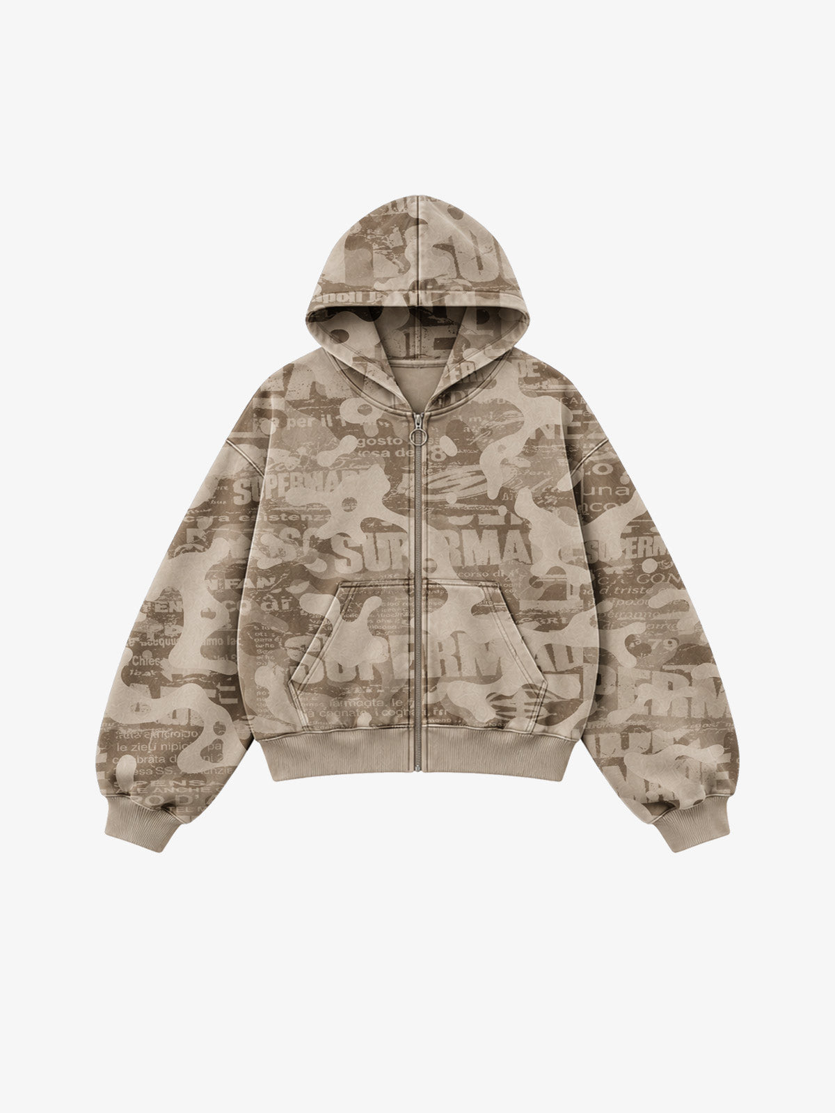 Distressed Camo Zip Hoodie & Wide-Leg Sweatpants Set