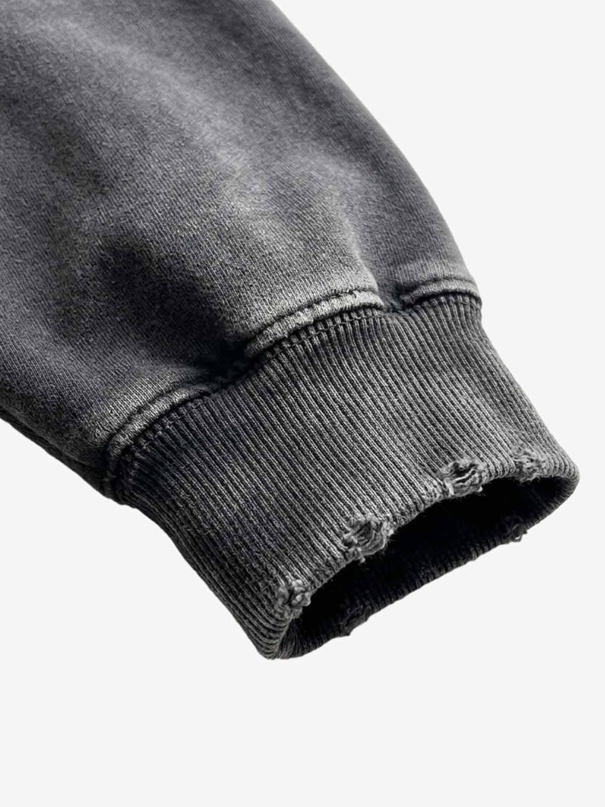Cracked-Lip Graphic Distressed Zip Hoodie