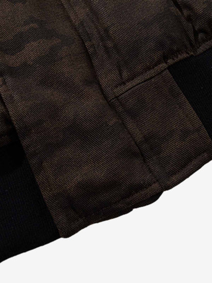 Camouflage Print Detachable Fur Hood Bomber Jacket 