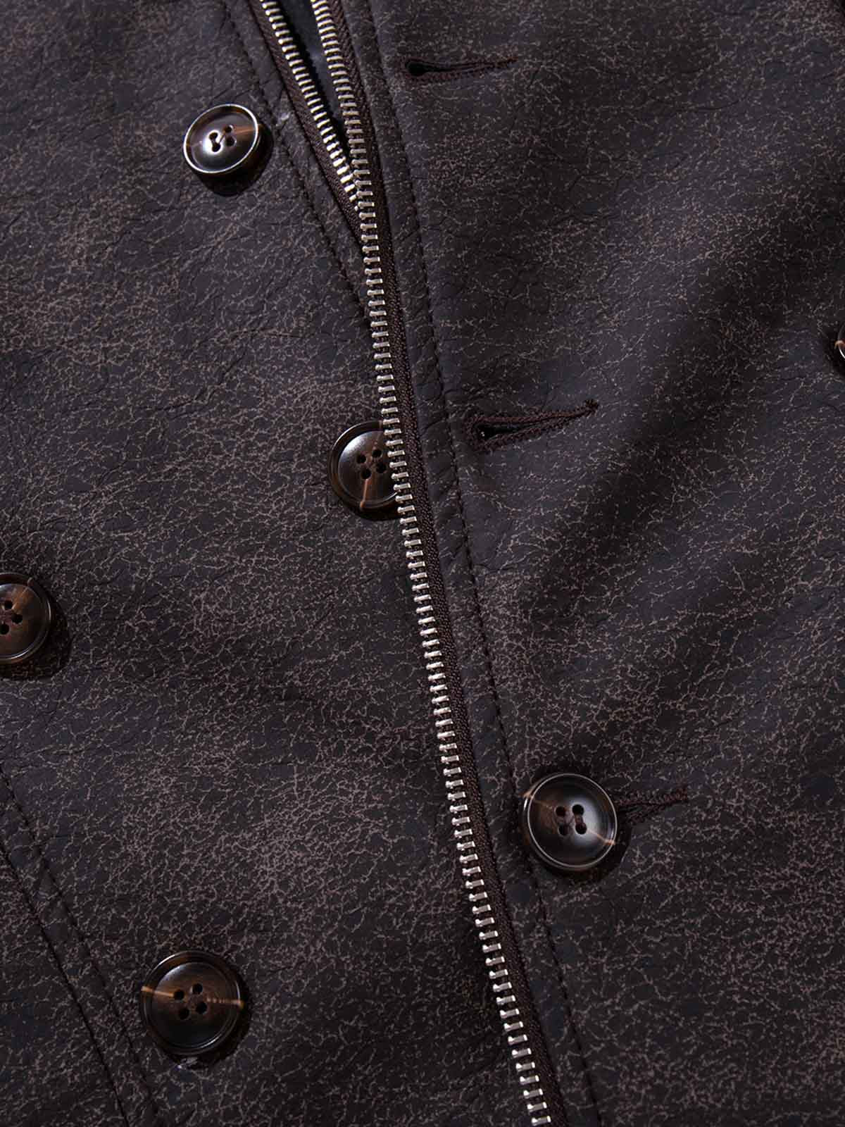 Street-style Distressed Multi-button PU Leather Jacket