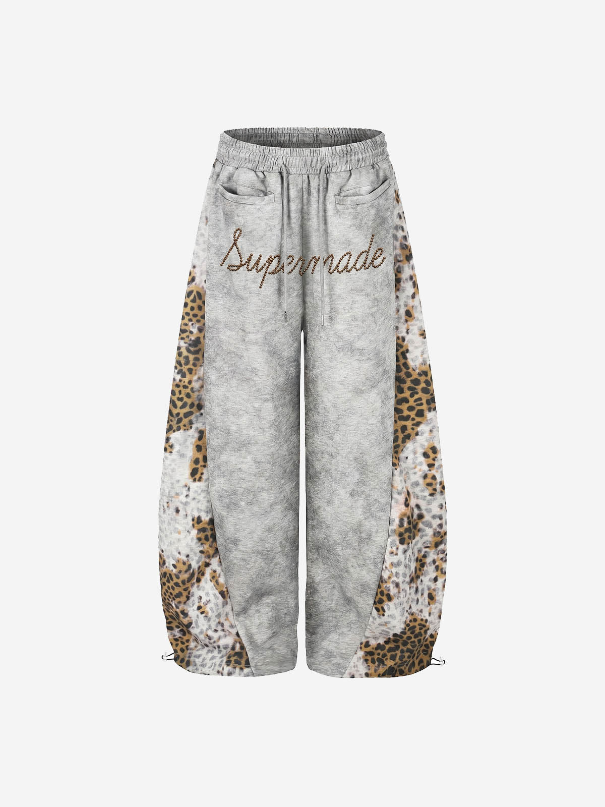 Pantalon de survêtement patchwork léopard avec logo strass