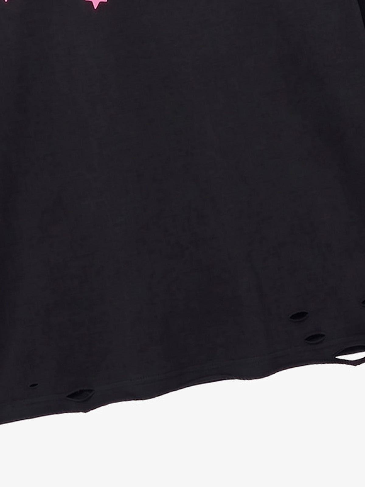 Star Foam Graphic Ripped Color Block Long Sleeve Tee