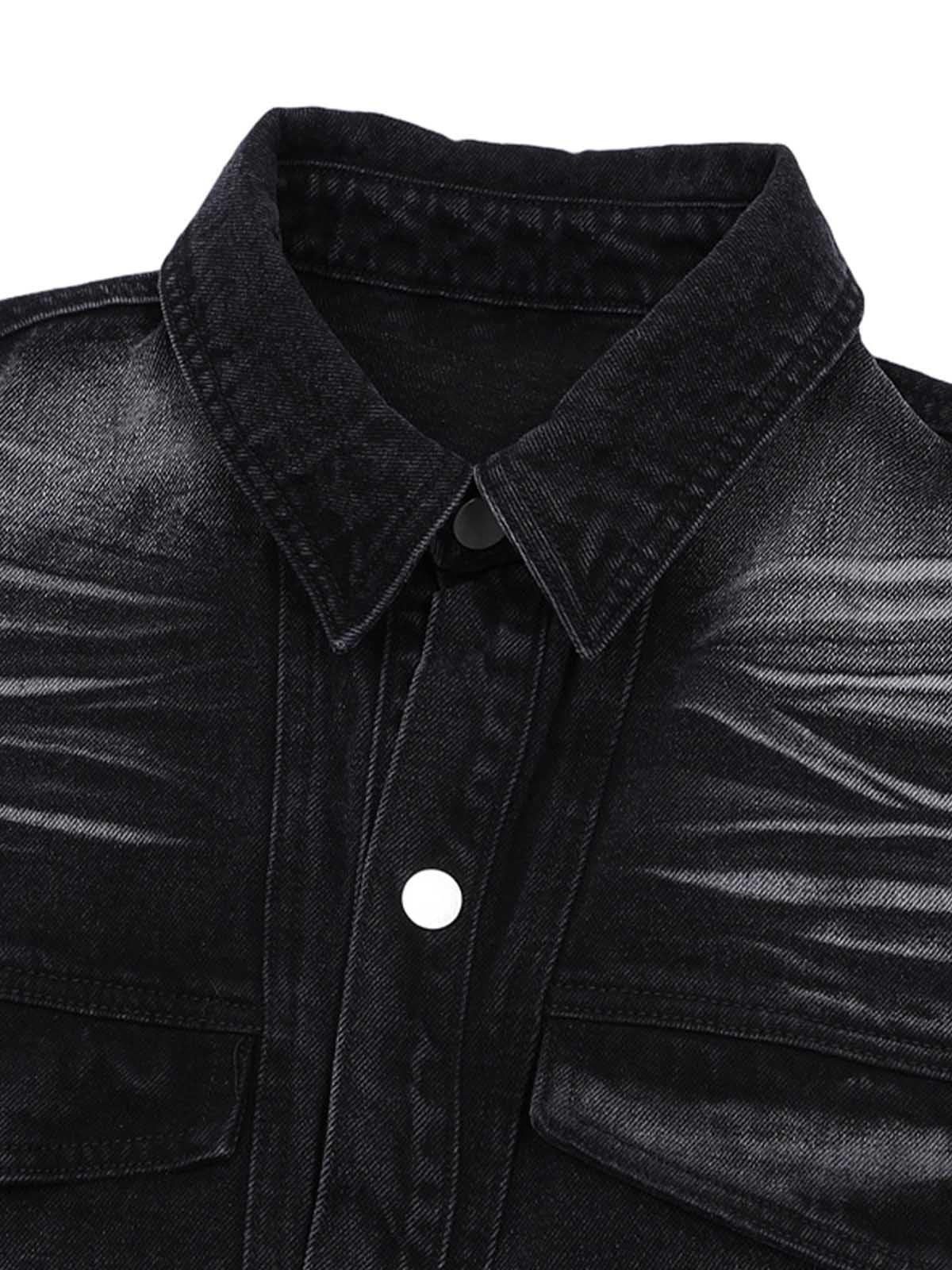 Distressed Washed Workwear Denim Shirt And Jorts Set 