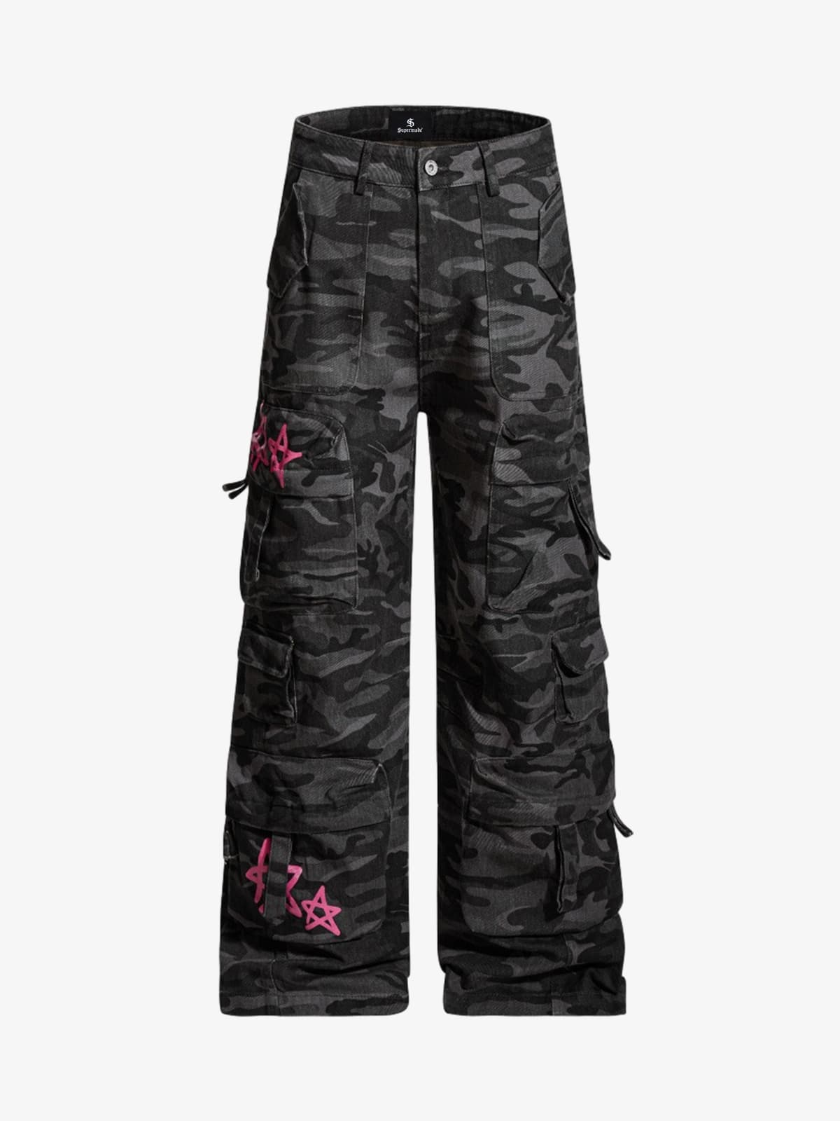 Retro Camouflage Pink Graffiti Barrel Pants 