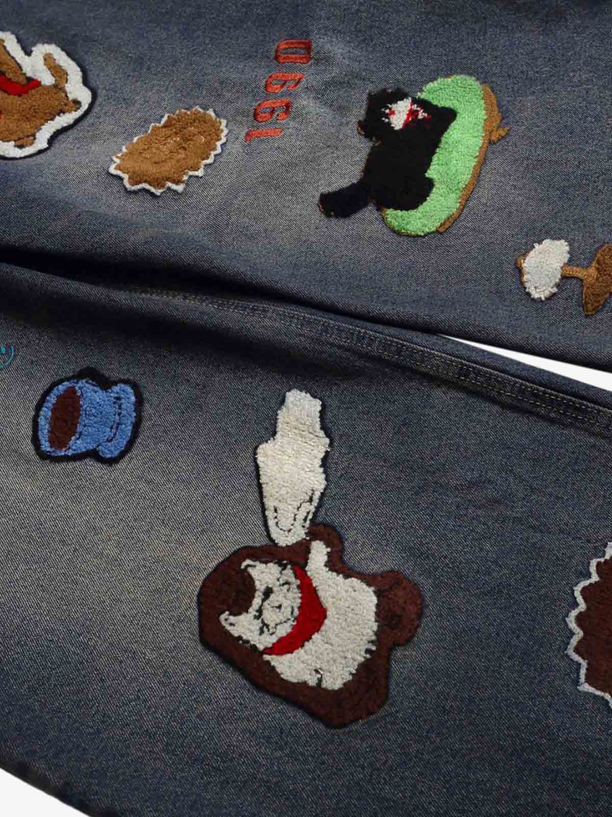 Unique Embroidered Wide-Leg Jeans with Quirky Patches for Fashion Lovers 