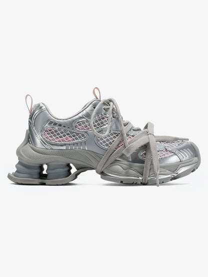 Metallic Mesh Chunky Spring-Loaded Sneakers