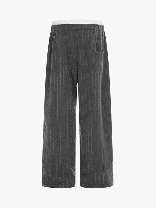 Pinstripe Elastic Waist Wide Leg Pants