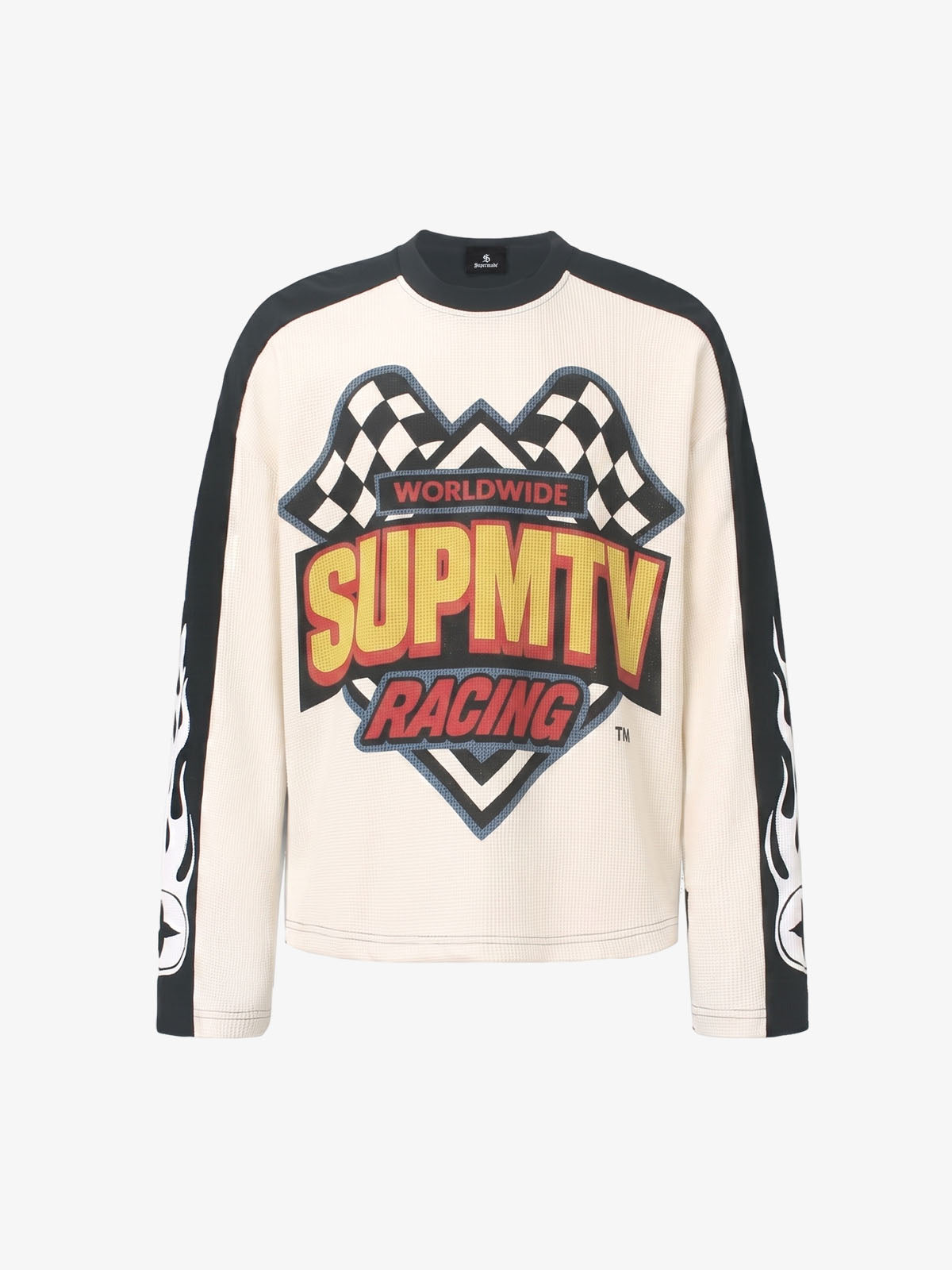 Motorcycle Graphic Color Block Waffle Long Sleeve Tee