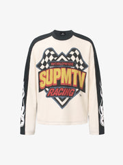 Motorcycle Graphic Color Block Waffle Long Sleeve Tee