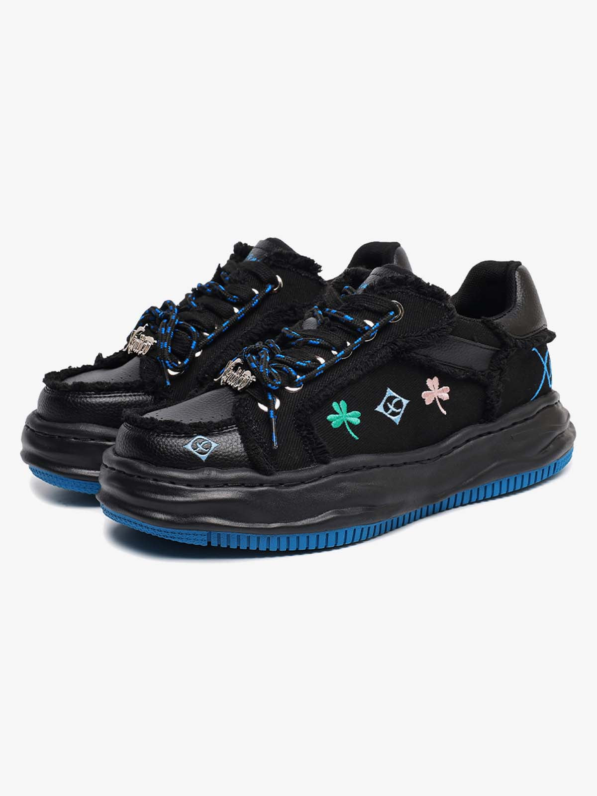 Thesupermade American Retro Patch Raw Edge Embroidered Floral Dissolving Shoes 