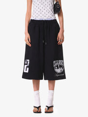 Distressed Letter Graphic Cropped Wide-Leg Shorts