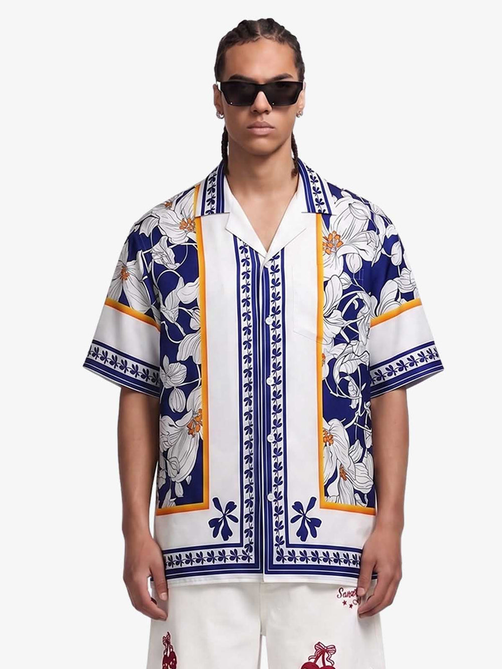 Porcelain Pattern Camp Collar Boxy Shirt 
