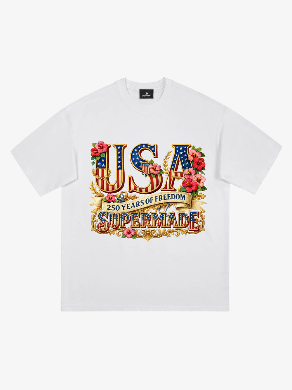 Floral USA Flag Graphic T-Shirt 