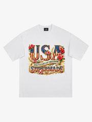 Floral USA Flag Graphic T-Shirt 