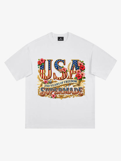 Floral USA Flag Graphic T-Shirt 