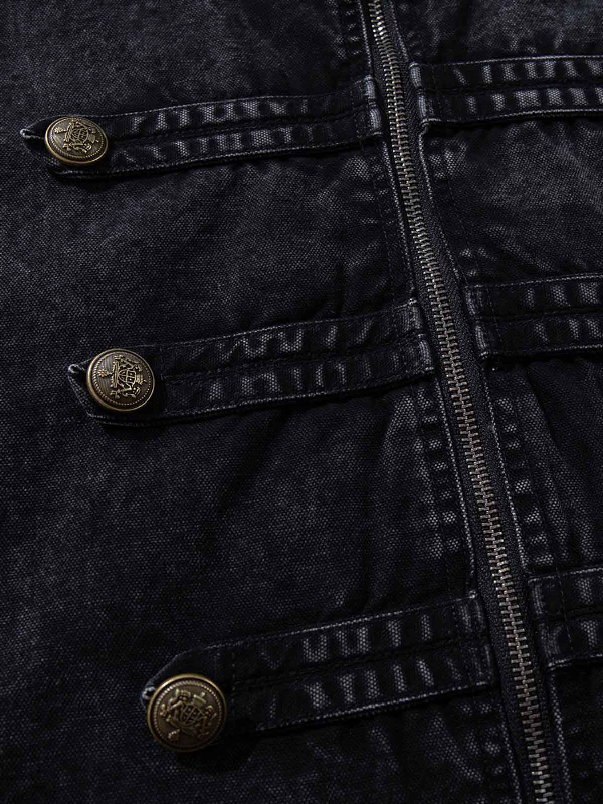 Military Button-Trim Washed Zip Jacket