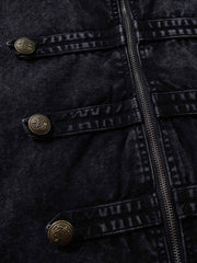 Military Button-Trim Washed Zip Jacket