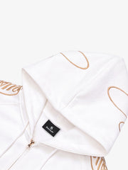 Ornamental Letter Embroidered Two-Way Zip Hoodie