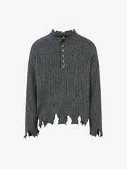 Knitted Distressed Diamond Pattern Raw Edge Sweater 