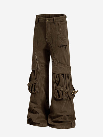 Logo Embroidered Multi-Pocket Flared Pants