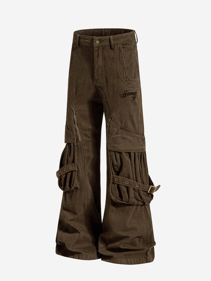 Logo Embroidered Multi-Pocket Flared Pants