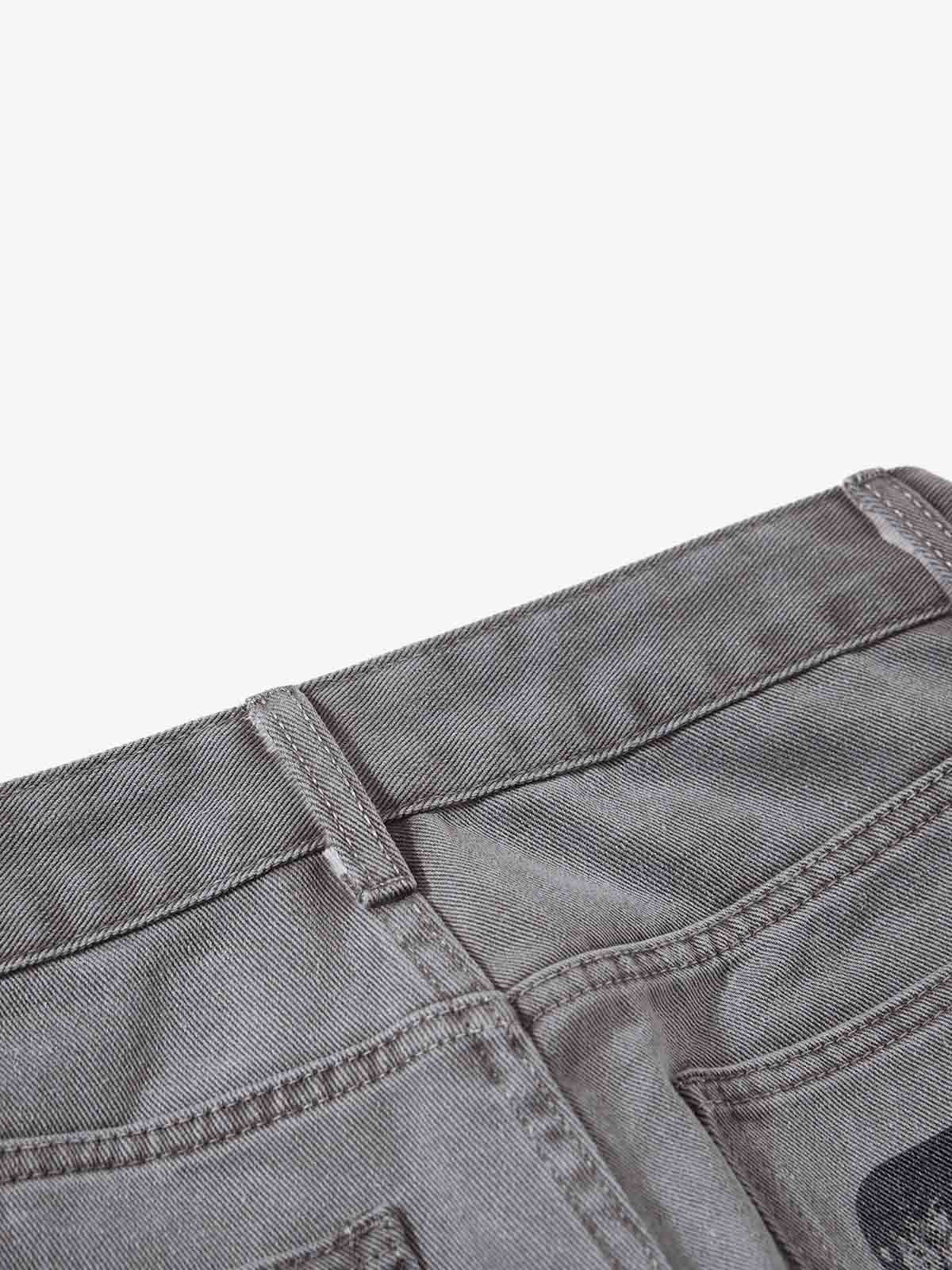 Distressed Washed Graphic Baggy Stacked Pants 