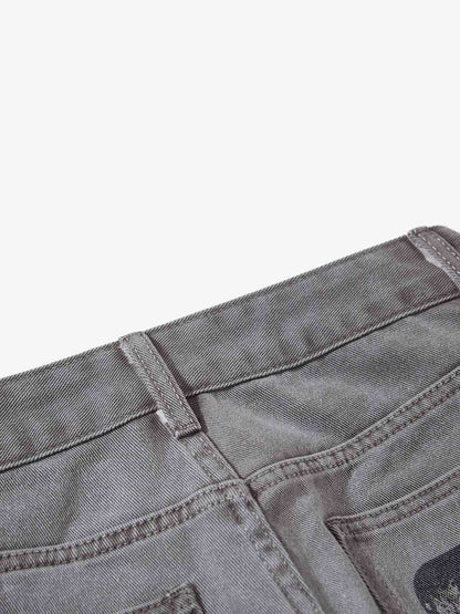 Distressed Washed Graphic Baggy Stacked Pants 