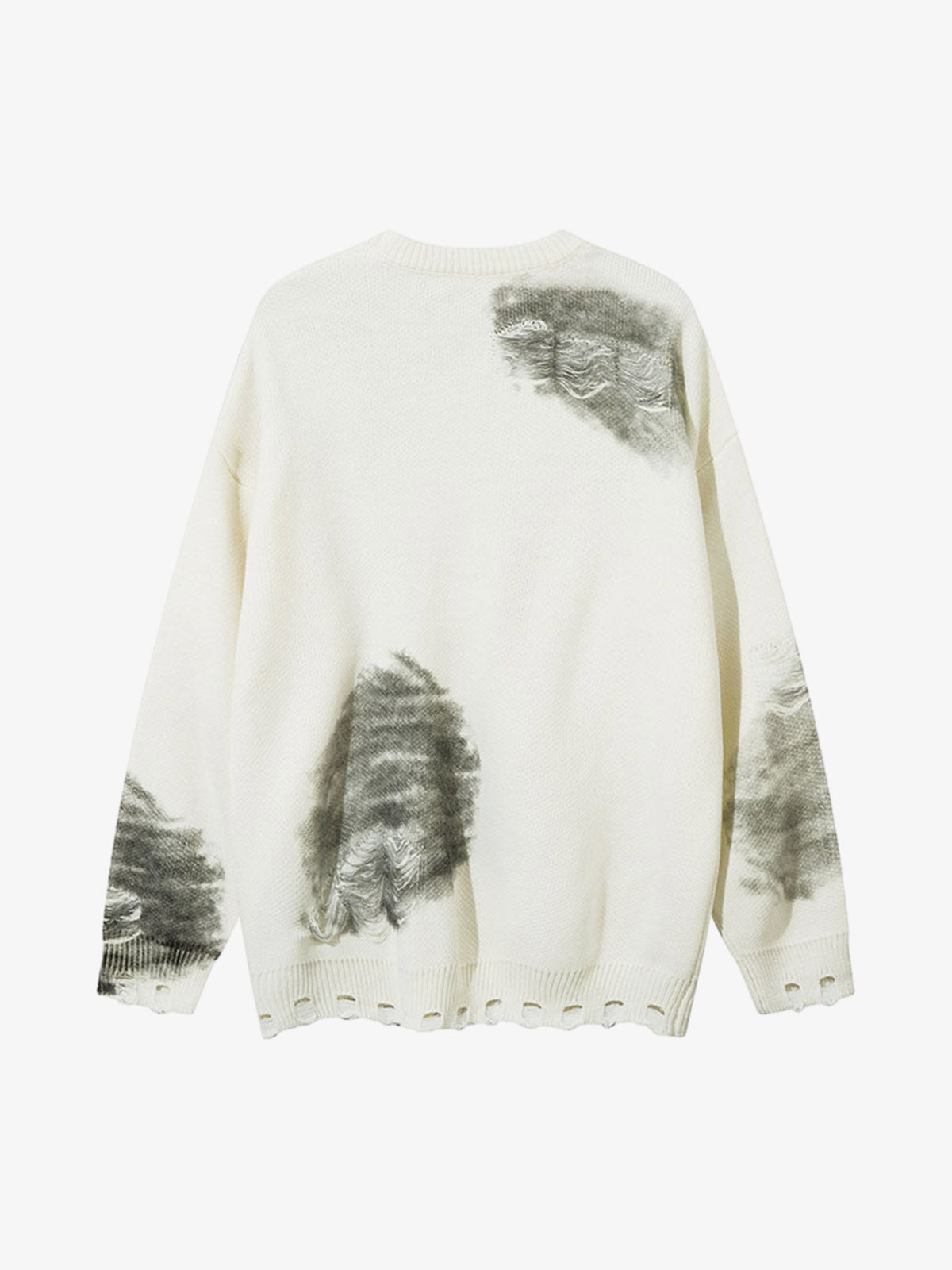 Chain Jacquard Spray-Painted Hole Round Neck Sweater 