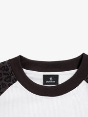 Leopard Letter Graphic Raglan Waffle Long Sleeve Tee