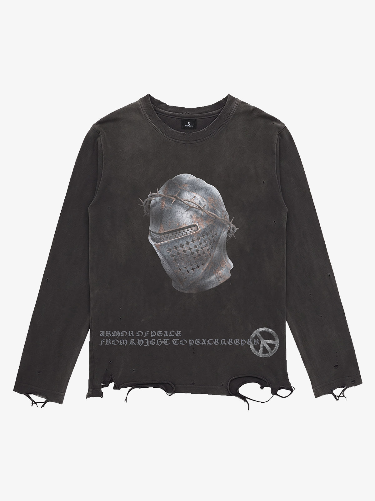 Medieval Helmet Graphic Distressed Long Sleeve Tee