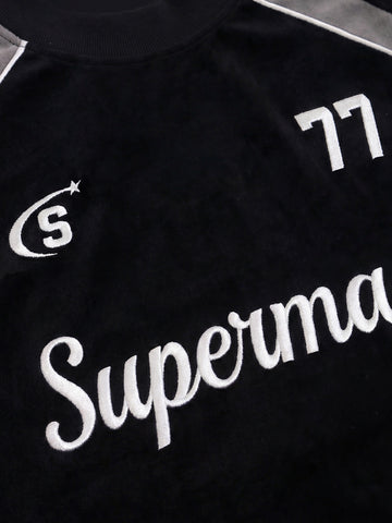 Cotton Blend Oversized Sport T-Shirt with Contrast Panels and Logo Print 